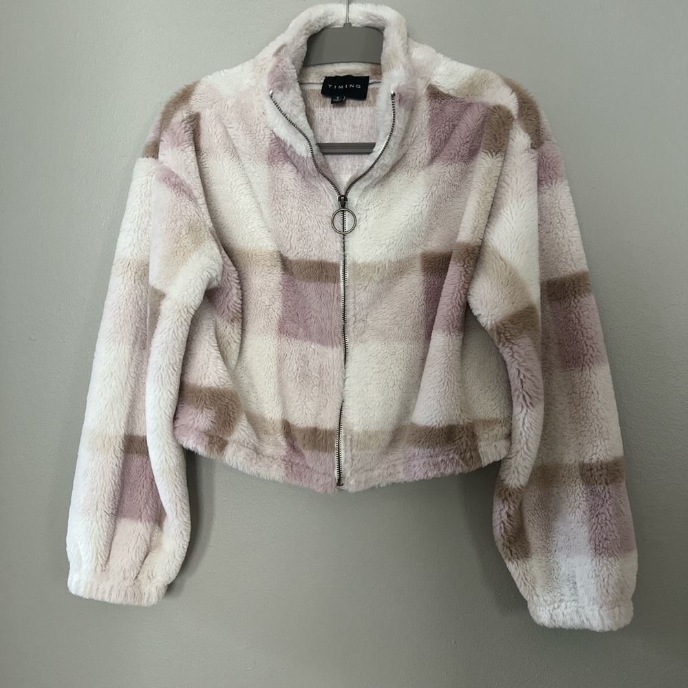 Fuzzy checkered jacket